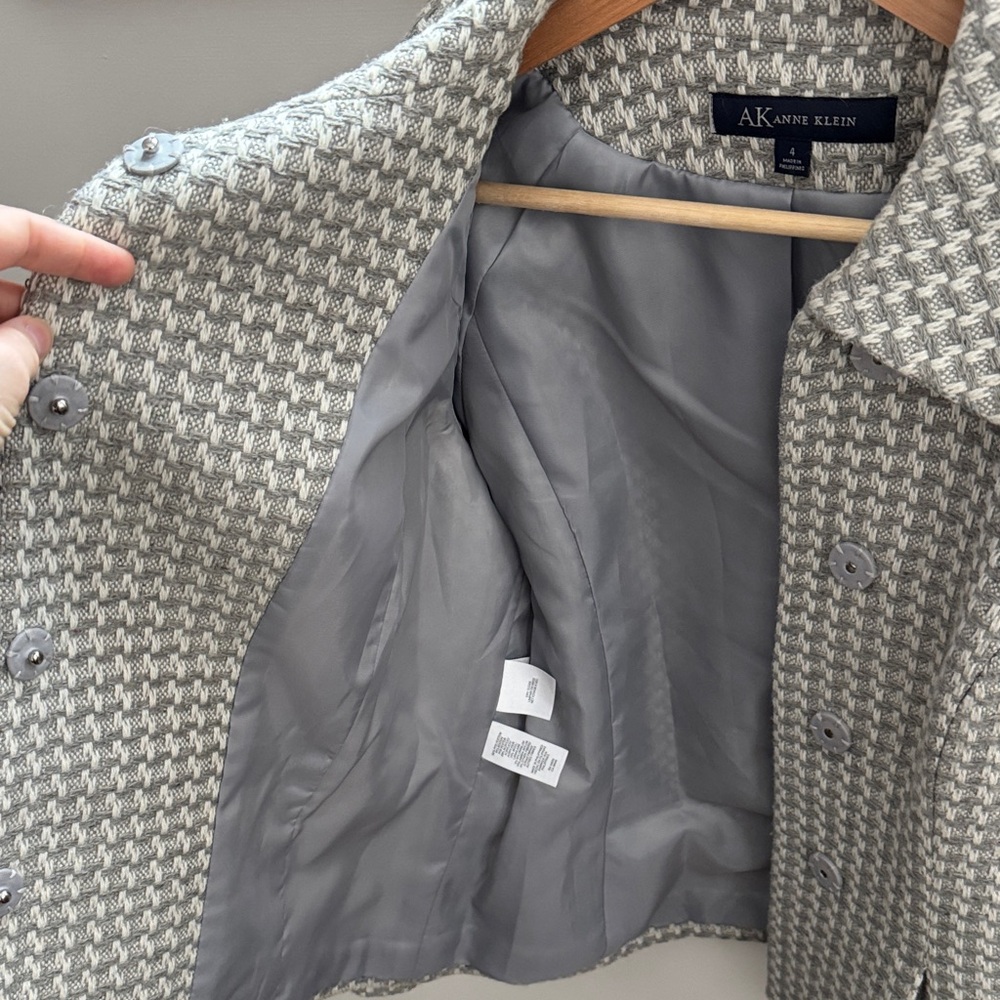 Anne Klein Gray Textured Tweed Jacket Women’s Button Front Career Blazer Size 4 - Picture 4 of 8